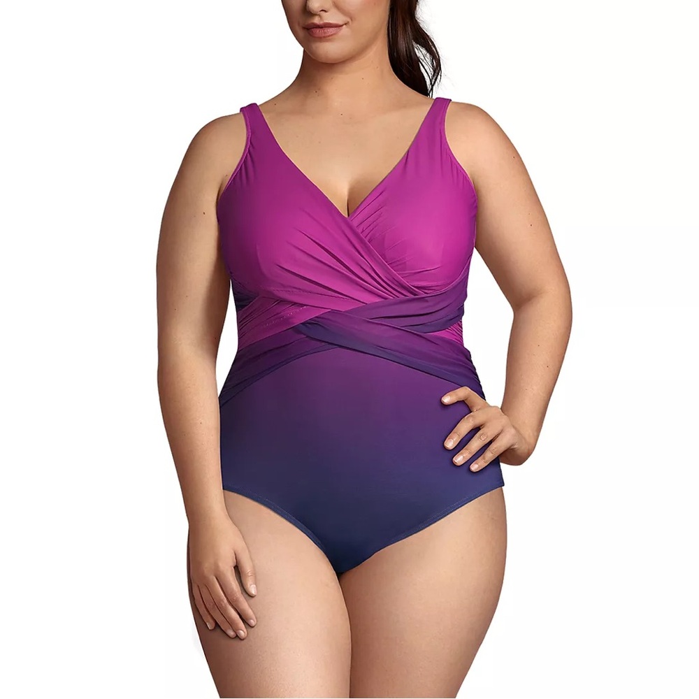 NWT Lands' End Pink to Purple Ombre One-Piece Swimsuit